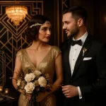 Laat je bruiloft stralen in art deco glamour met goud, zwart en geometrische accenten